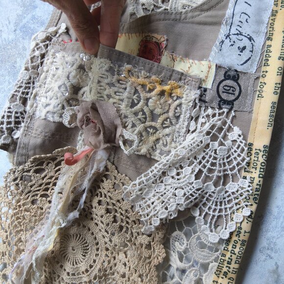Boho Bag Vintage Lace Rose/magnolia/flower Tassel Cotton Fringe Shabbychic belt - Picture 11 of 15